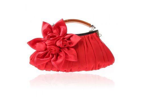 Peach Accessories 0005 Red Satin dress Bag with Flower