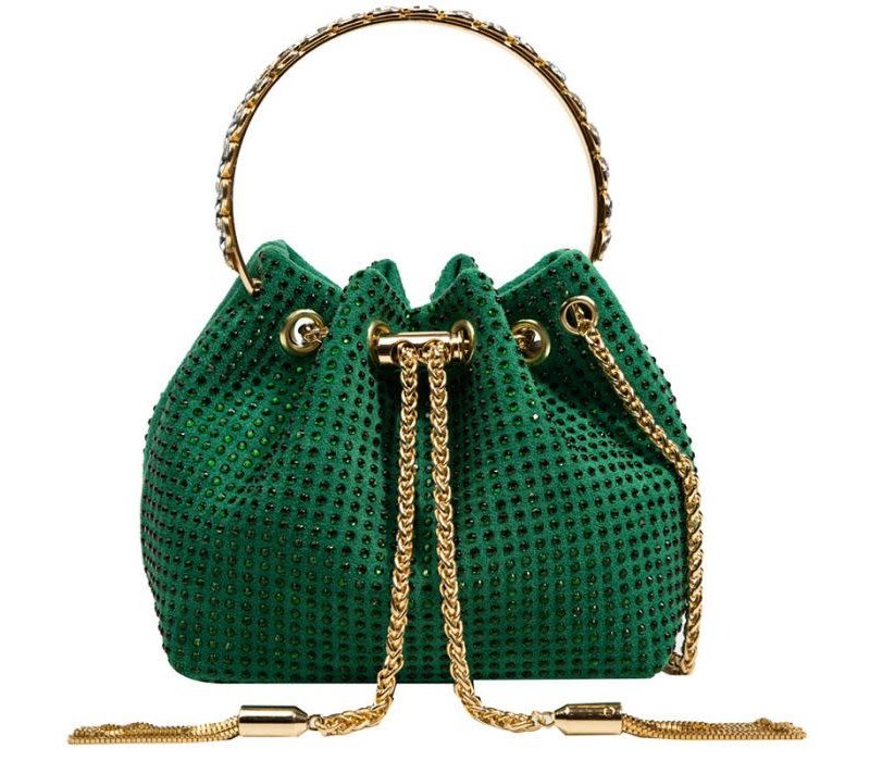 6642 Crystal handle drawstring Bag in Green