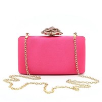 1303 Fuchsia clutch with large crystal Rose