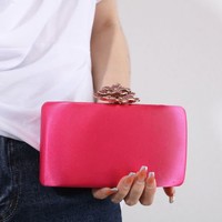 1303 Fuchsia clutch with large crystal Rose