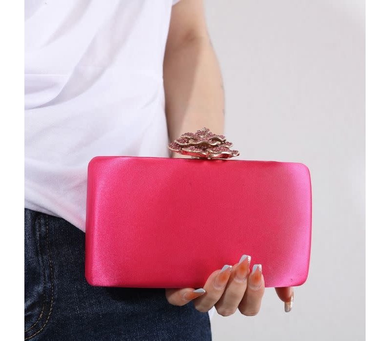 1303 Fuchsia clutch with large crystal Rose