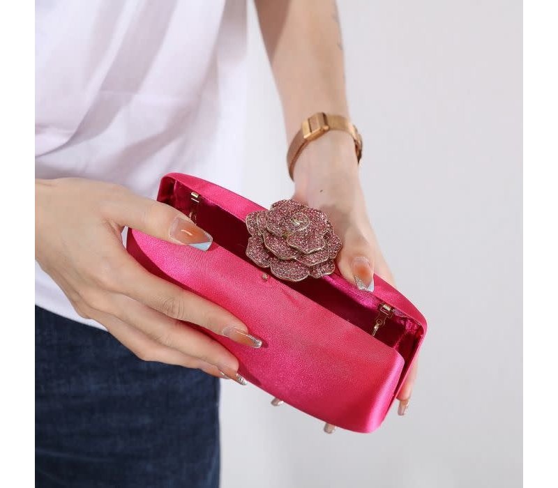 1303 Fuchsia clutch with large crystal Rose