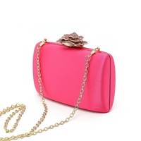 1303 Fuchsia clutch with large crystal Rose