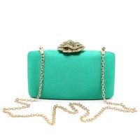 1303 Green clutch with large crystal Rose