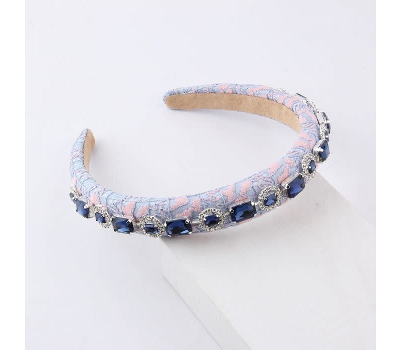 HA768 lacy style headband with crystal stones in Blue