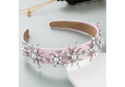 Peach Accessories HA757 Pearls and crystals flakes headband in baby Pink