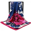 TT259 square neck scarf with Rose print in Navy/Fuchsia