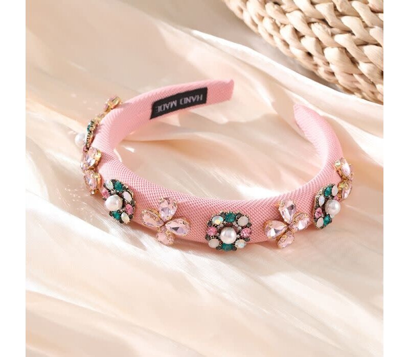 HA780 large crystal jewelled headband in Baby Pink