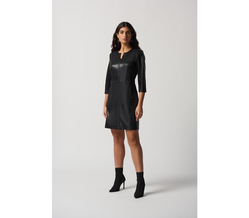 Joseph Ribkoff Black Faux-Leather A-Line Dress