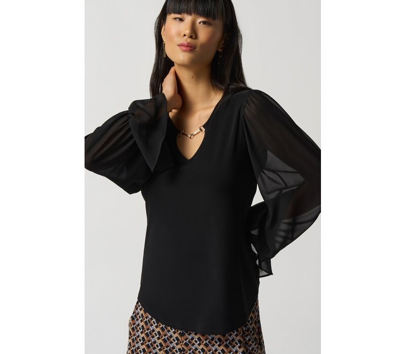 Joseph Ribkoff Black Ruffle Sleeve Blouse