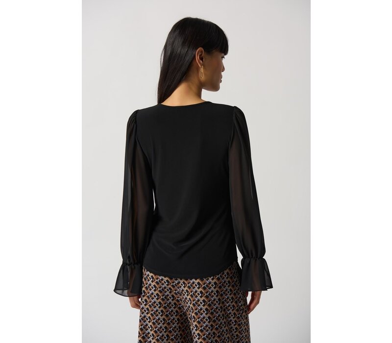 Joseph Ribkoff Black Ruffle Sleeve Blouse