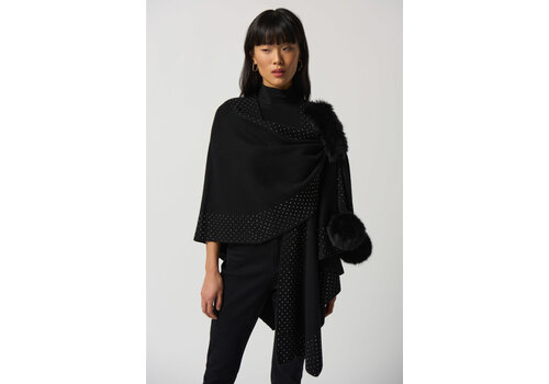 Joseph Ribkoff Joseph Ribkoff Black Faux Fur Pom Pom Cape