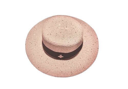 Peach Accessories WH170 sequin style Bee straw hat in dusty Pink