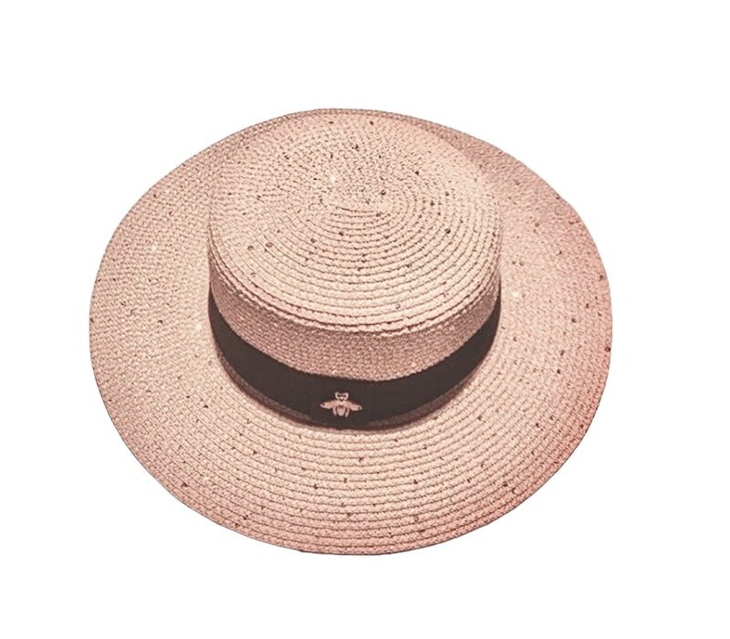 WH170 sequin style Bee straw hat in dusty Pink