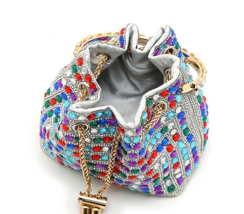 K023 Multi colour Stones w/Gold trim Bag