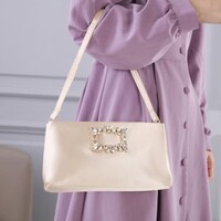 1302 crystal buckle detail satin Bag in Ivory