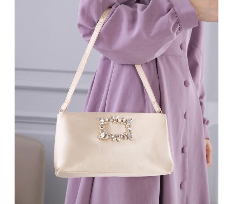 1302 crystal buckle detail satin Bag in Ivory