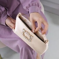 1302 crystal buckle detail satin Bag in Ivory