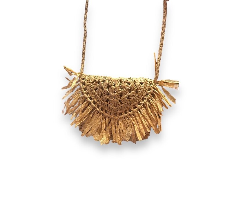 A147 Natural straw Bag w/fringe in Brown