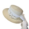 Peach Accessories WA174 vintage  Straw Hat w/Ribbon & Beads in Beige