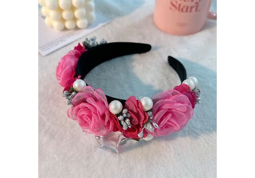 Peach Accessories HA782 Floral headband with pearls details in Fuchsia