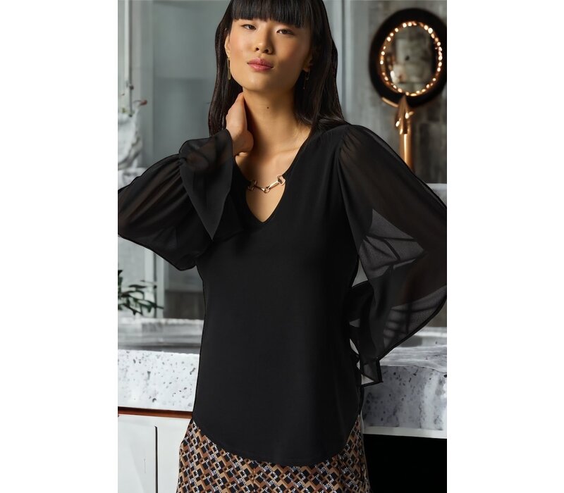 Joseph Ribkoff Black Ruffle Sleeve Blouse