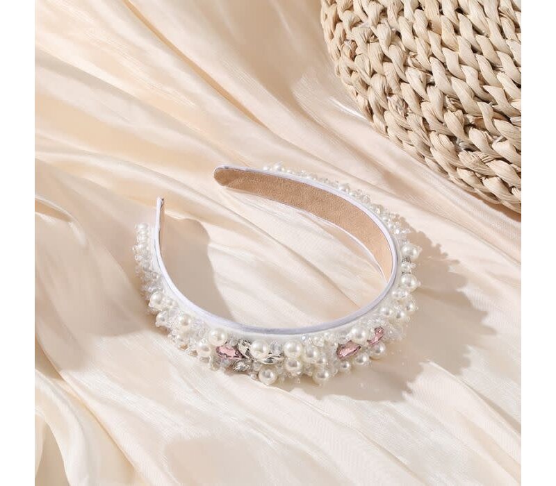 HA783 Pearls and crystals mix headband in Ivory