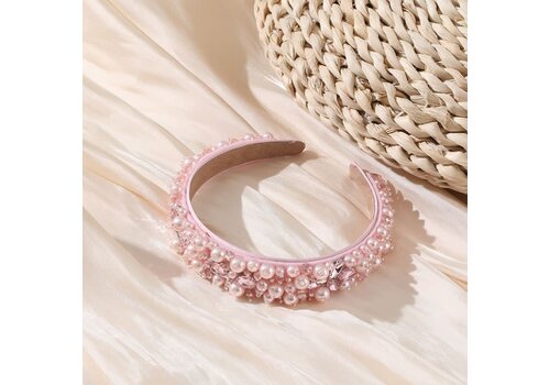 Peach Accessories HA783 Pearls and crystals mix headband in Baby Pink