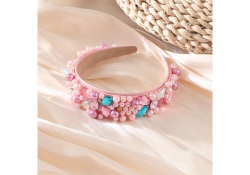 Peach Accessories HA784 Crystals and pearls mix headband in Pink