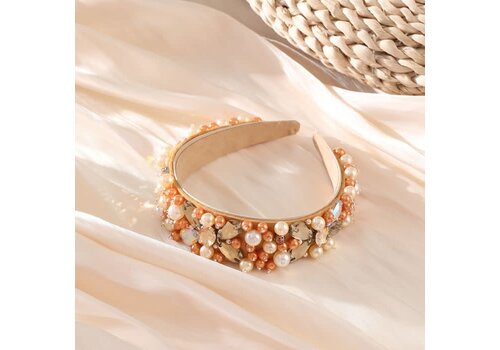 Peach Accessories HA784 Crystals and pearls mix headband in Orange multi