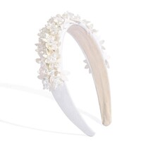 HA773  flowers and pearl mix headband in Ivory