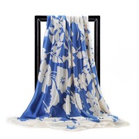 F755 Floral square neck scarf in Blue multi