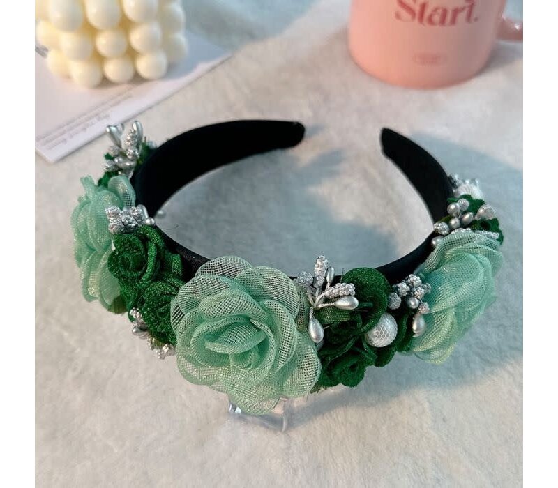 HA782 embellished flowers and pearl details in Green