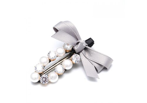 Peach Accessories HA48 Pearls Hair Slide with Navy ribbon