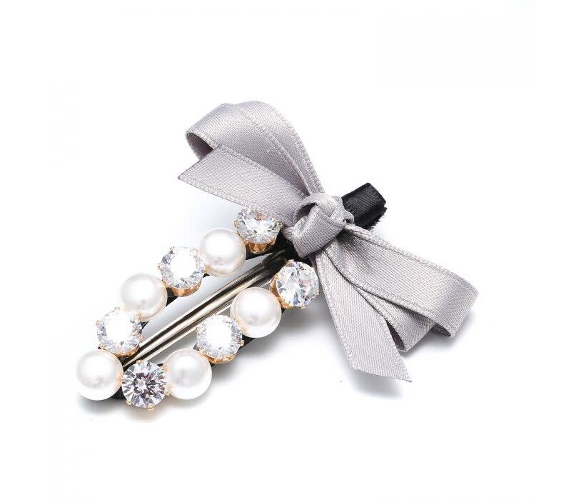 HA48 Pearls Hair Slide with Silver ribbon