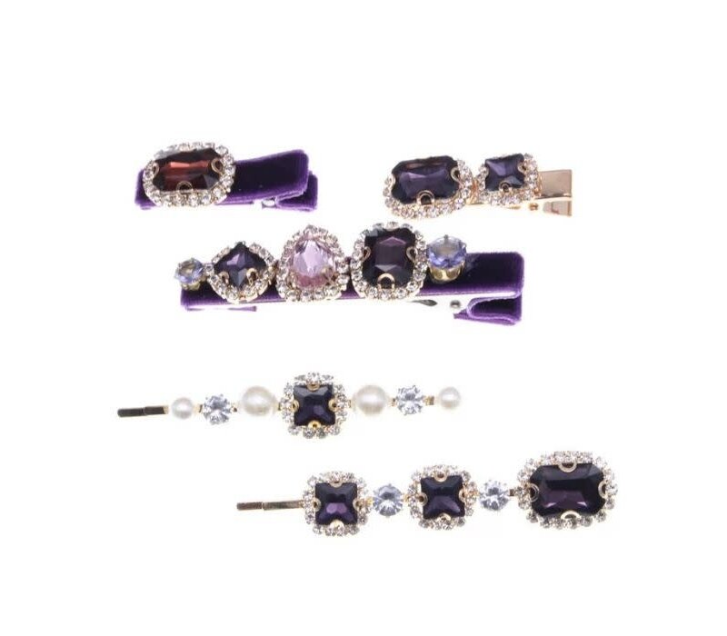SS16 velvet hair clips set of 5 pieces in Purple