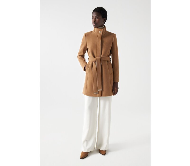 SALSA Wool Coat with Belt in Camel