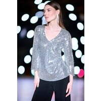 Joseph Ribkoff Silver Sequin Bell SleeveTop