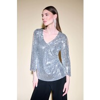 Joseph Ribkoff Silver Sequin Bell SleeveTop