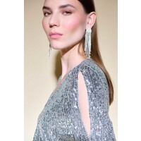 Joseph Ribkoff Silver Sequin Bell SleeveTop