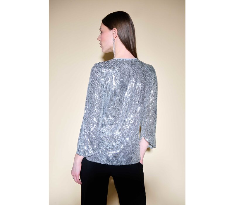 Joseph Ribkoff Silver Sequin Bell SleeveTop