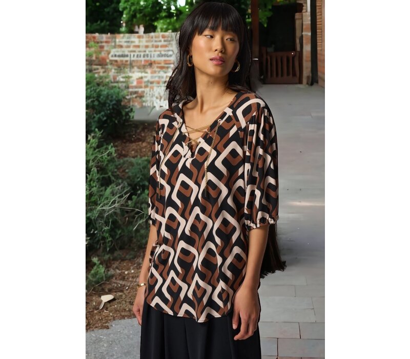 Joseph Ribkoff Geometric Print Puff Sleeve Top