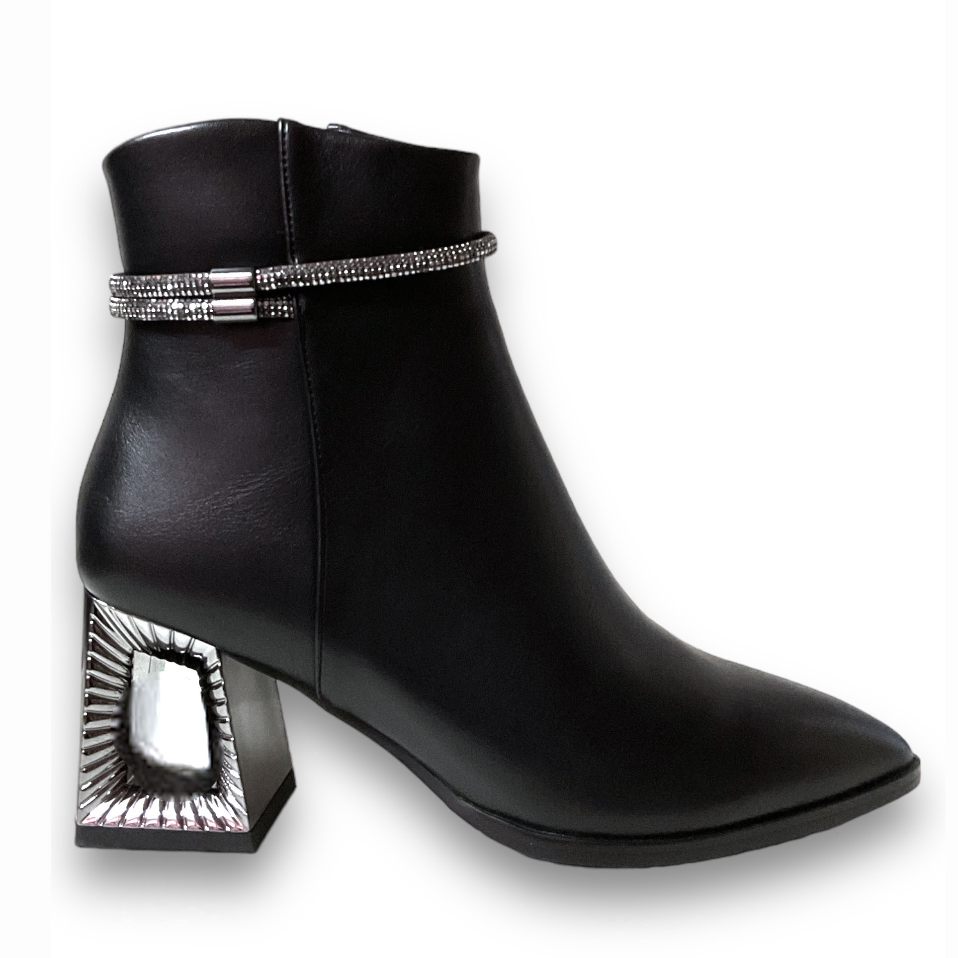 Black studded top heel boots