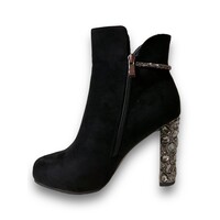 REDZ N3016 Black Suede 9.5cm Deco Heel