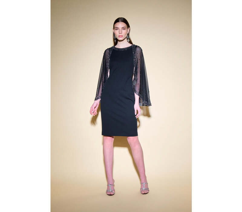 Joseph Ribkoff Scuba Crepe Sheath Dress With Mesh Cape