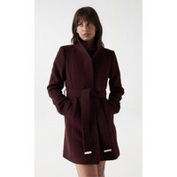 SALSA Wool Coat with Belt in Plum