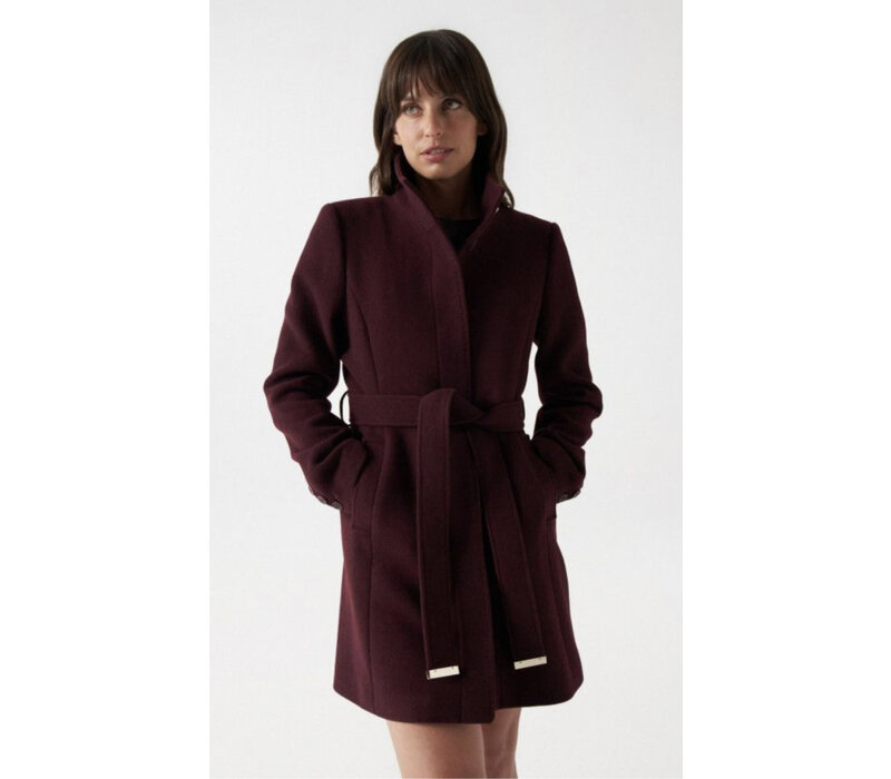 SALSA Wool Coat with Belt in Plum