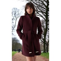 SALSA Wool Coat with Belt in Plum