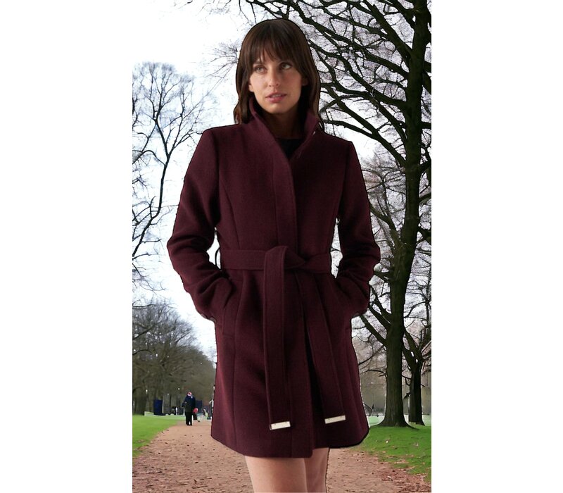 SALSA Wool Coat with Belt in Plum