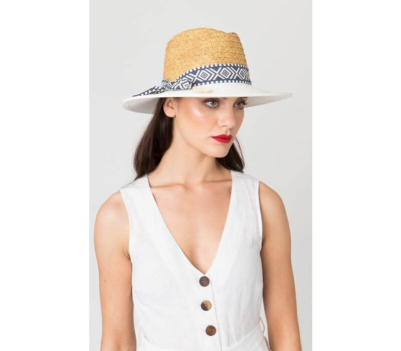 Pia Rossini ROSA Natural Wht/Navy Straw Hat